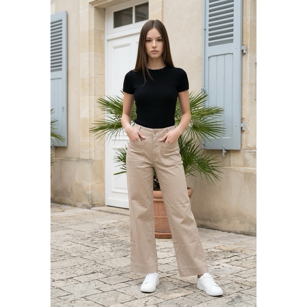 BAGATELLE COLLECTION New York Tan High Rise Wide Leg Crop Pants Stretch